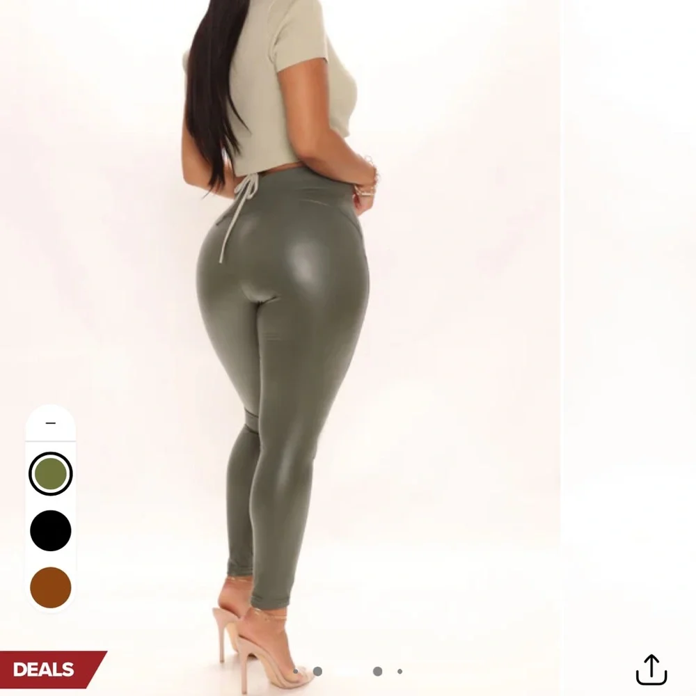 Fashion Nova Liliana Leather Leggings (olive) - Picture 4 of 6